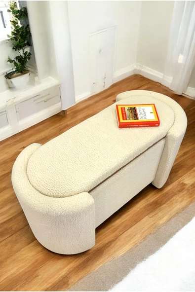 PEKA Çift Kullanımlı Sandıklı Yatak Ucu Tedy Kumaş Silindir Puf Bench Sehpa - 3