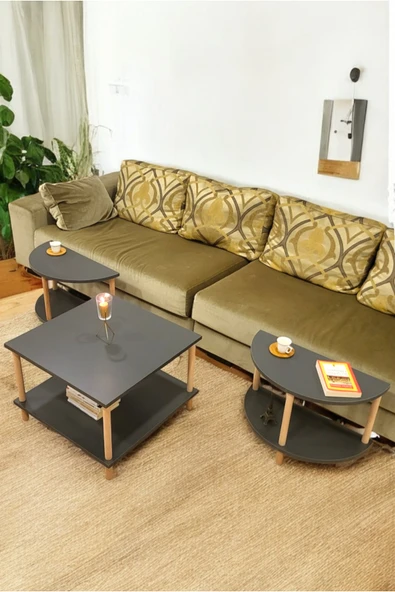 PEKA Çevir Kur 3'ü 1 Arada 2 Raflı Orta Sehpa Ve Dekoratif Yan Sehpa Antrasit - Resim 4