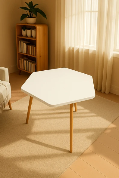 PEKA Dekoratif Altıgen Orta Sehpa Ahşap Ayaklı Şık Tasarım ürün görseli 1