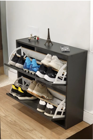 PEKA Düşer Kapaklı Ayakkabılık 4 Bölmeli 2 Kapaklı Kayar Raflı Dolap - Resim 2