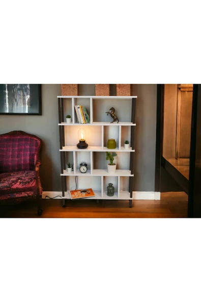 PEKA Yüksek Kalite 5 Raflı Kitaplık Ahşap Ayaklı Klasörlük Mutfak Rafı Çok Amaçlı Düzenleyici Raf - Resim 2