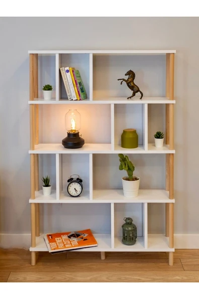 PEKA 5 Raflı Modern Dekoratif Kitaplık Klasörlük Mutfak Rafı Kiler Çok Amaçlı Düzenleyici Raf - Beyaz ürün görseli 1