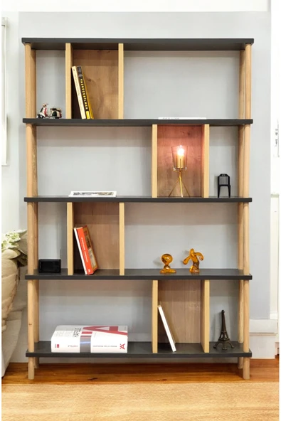 PEKA 5 Raflı Modern Dekoratif Kitaplık Klasörlük Mutfak Rafı Kiler Çok Amaçlı Düzenleyici Raf - Resim 2