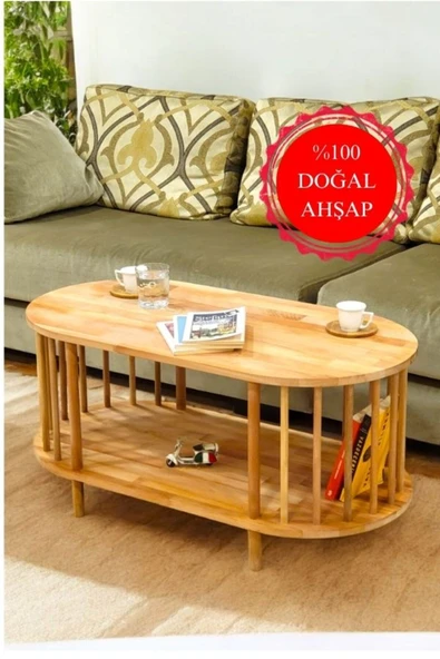 PEKA Lüx Natural Ahşap Orta Sehpa Ahşap Sehpa iki Raflı Sehpa Dekoratif Sehpa Gazetelikli ürün görseli 1