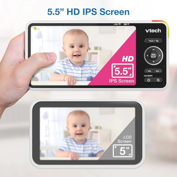 VTech Akıllı WiFi Bebek Monitörü, 2K CMOS Sensörlü 5.5 Inc - 1 Kamera - 5