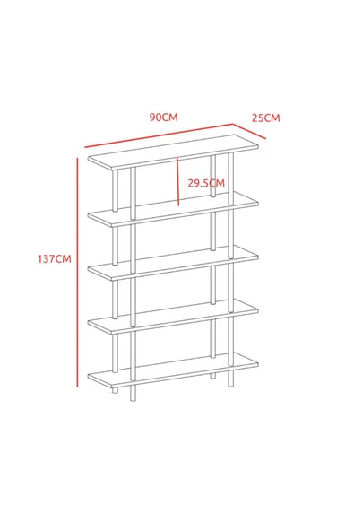 PEKA 5 Raflı Modern Dekoratif Kitaplık Klasörlük Mutfak Rafı Kiler Çok Amaçlı Düzenleyici Raf - Antrasit - Resim 5