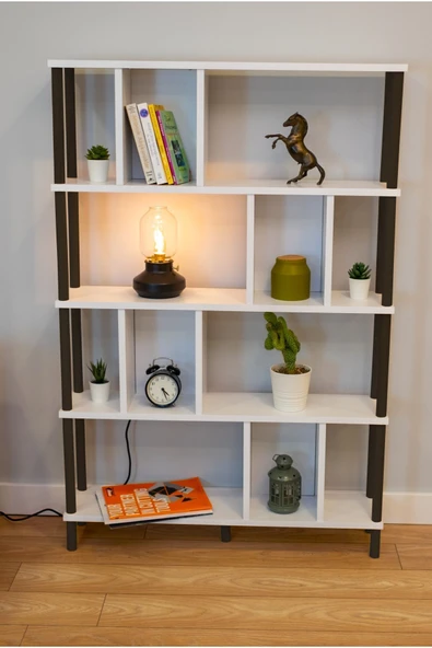 PEKA Yüksek Kalite 5 Raflı Kitaplık Ahşap Ayaklı Klasörlük Mutfak Rafı Çok Amaçlı Düzenleyici Raf ürün görseli 1