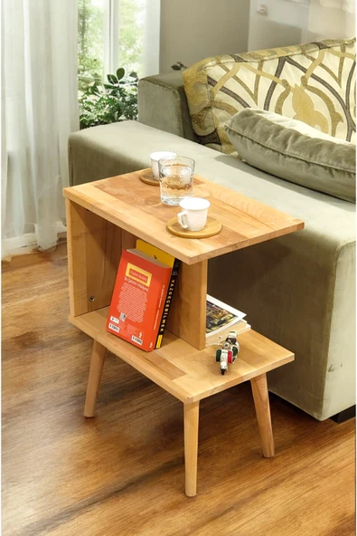 PEKA Lüx Naturel Ahşap Yan Sehpa - Salon - Oturma Odası Zigon Sehpa - Safir Meşe - Resim 2