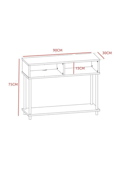 PEKA Ahşap Ayaklı Dresuar Dekoratif Raflı Kahve Köşesi Konsol Modern Çok Amaçlı Raf - Safir Meşe - Resim 4