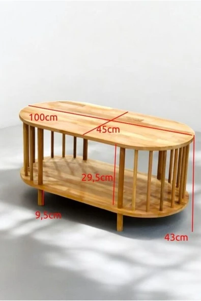 PEKA Lüx Natural Ahşap Orta Sehpa Ahşap Sehpa iki Raflı Sehpa Dekoratif Sehpa Gazetelikli - Resim 6