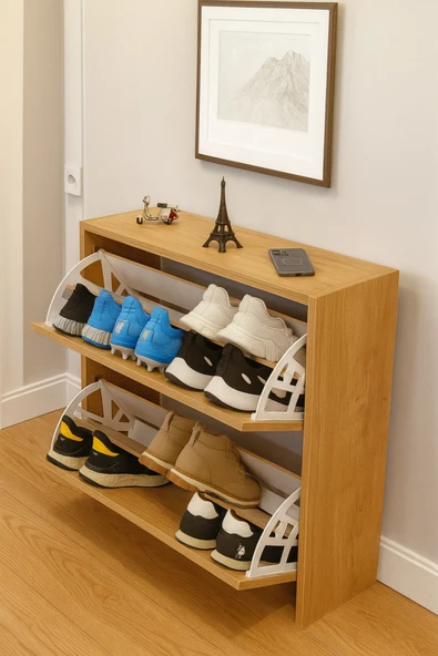 PEKA Düşer Kapaklı Ayakkabılık 4 Bölmeli 2 Kapaklı Kayar Raflı Dolap - Resim 2