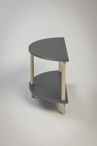 PEKA Yarım Daire Orta Sehpa Ahşap Ayaklı Sehpa Iki Raflı Sehpa Dekoratif Sehpa Gazetelikli- Antrasit - Resim 5