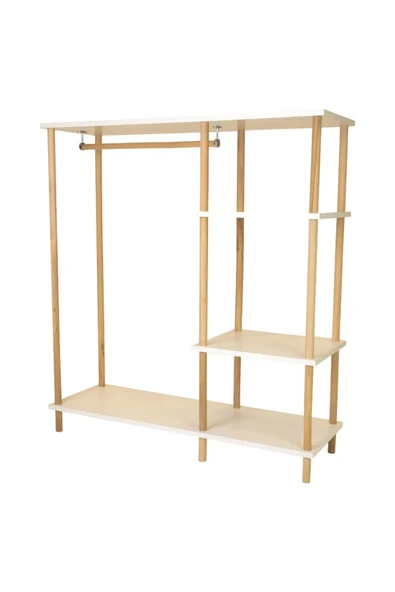 PEKA Ahşap Ayaklı Portmanto Ayaklı Elbise Askısı Ve Konfeksiyon Askılık Elbise Dolabı, Dolap - Safir Meşe - 4