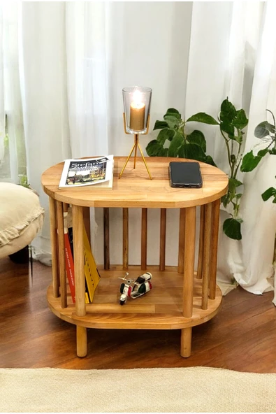 PEKA Lüx Natural Ahşap Yan Sehpa - Komodin - Salon - Oturma Odası Zigon Sehpa - Resim 2