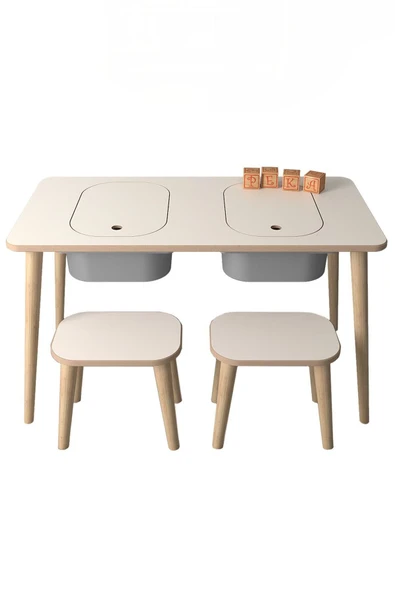 PEKA Çocuk Oyun Ve Aktivite Masası - 2 Tabure - Gri Sepetli - Resim 4