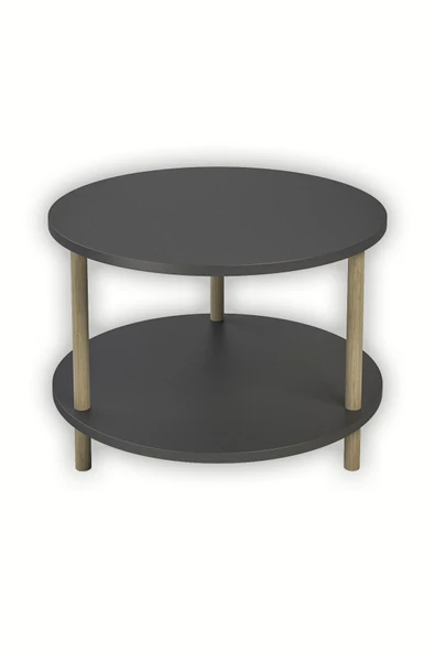 PEKA Yuvarlak Orta Sehpa Ahşap Ayaklı Sehpa Iki Raflı Sehpa Dekoratif Sehpa Gazetelikli - Antrasit - 60cm - 4