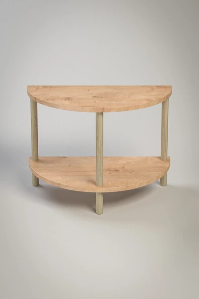 PEKA Yarım Daire Orta Sehpa Ahşap Ayaklı Sehpa Iki Raflı Sehpa Dekoratif Sehpa Gazetelikli - Safir Meşe - Resim 3