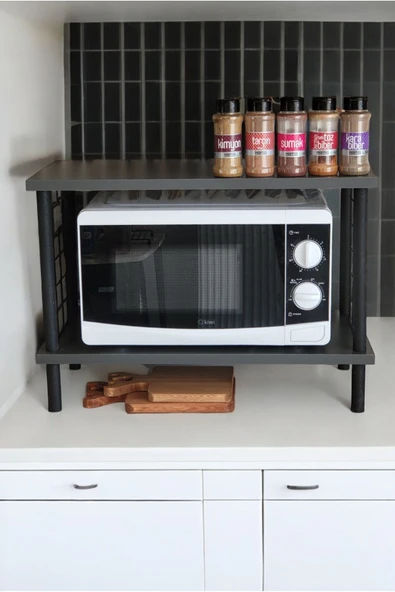 PEKA Huzurlu Mutfak Rafı Mikrodalga Rafı Tezgah Üstü Raf Baharatlık 2 Raflı Düzenleyici Kanca Hediyeli - Resim 2