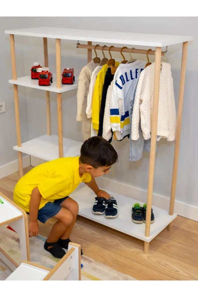 PEKA Ahşap Ayaklı Portmanto Ayaklı Elbise Askısı Ve Konfeksiyon Askılık Elbise Dolabı, Dolap - Safir Meşe