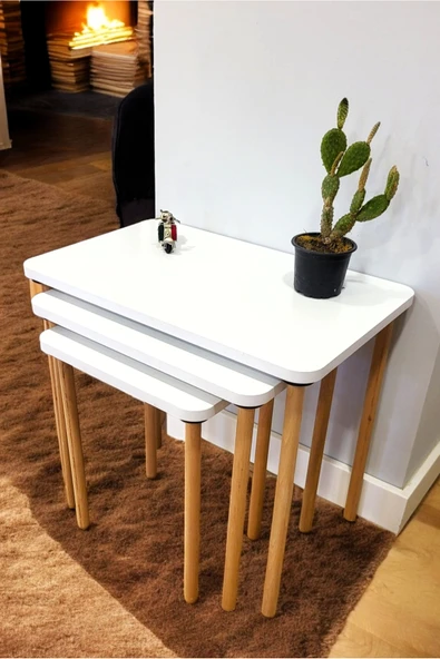 PEKA Doğal Ahşap Ayaklı 3'lü Zigon Sehpa Seti - Resim 3