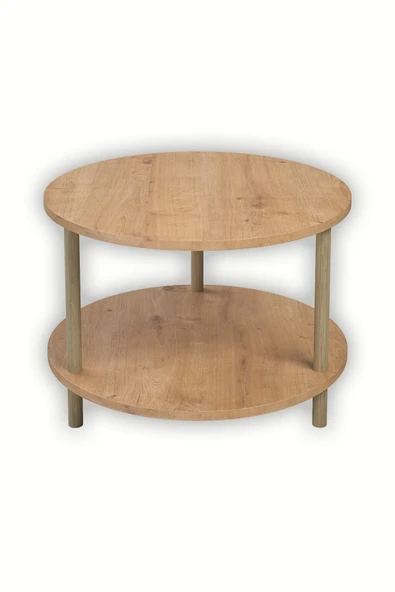 PEKA Yuvarlak Orta Sehpa Ahşap Ayaklı Sehpa Iki Raflı Sehpa Dekoratif Sehpa Gazetelikli-safir Meşe-60cm - Resim 3