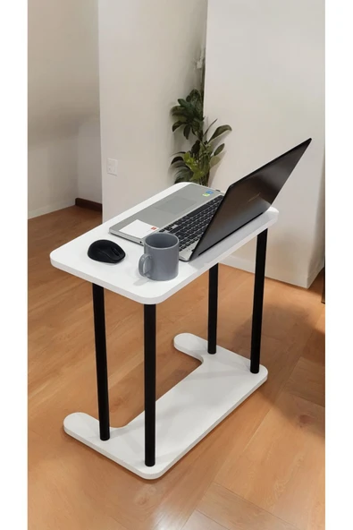 PEKA 35 cm Yüksek Kalite Tekerlekli Laptop Sehpası Kahvaltı Masası Yan Sehpa 60 cm Ahşap 65 cm Beyaz - Resim 3