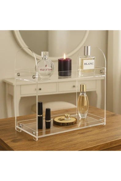 HomeSide İki Katlı Makyaj ve Takı Düzenleyici - Masa Üstü Parfüm Standı, Banyo Organizer Rafı - 1
