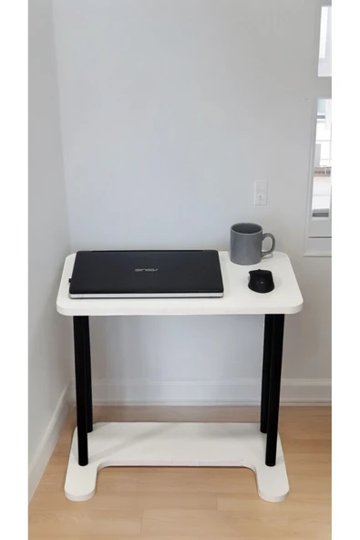 PEKA 35 cm Yüksek Kalite Tekerlekli Laptop Sehpası Kahvaltı Masası Yan Sehpa 60 cm Ahşap 65 cm Beyaz - Resim 5