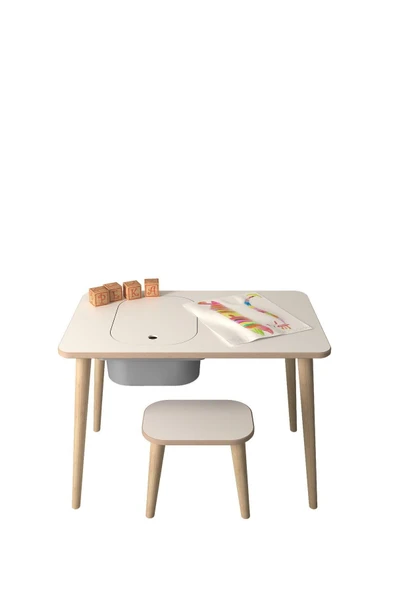 PEKA Çocuk Oyun Ve Aktivite Masası - 1 Tabure - Gri Sepetli - Resim 4