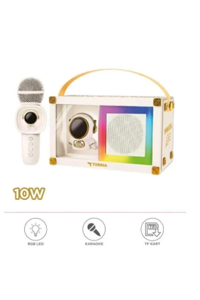 Taşınabilir Rgb Işılı Sevimli Figürlü Mikrofonlu Karaoke Bluetooth Hoparlör Krem - 3