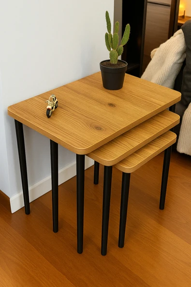 PEKA Siyah Ahşap Ayaklı 3'lü Yan Sehpa Koltuk Sehpası Zigon Seti ürün görseli 1