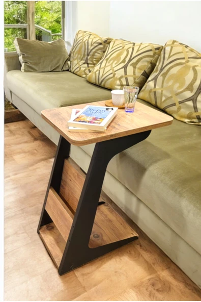 PEKA C Sehpa Metal Ayaklı Koltuk Sehpası Yan Sehpa Zigon Sehpa Servis Sehpası Gazetelikli ürün görseli 1