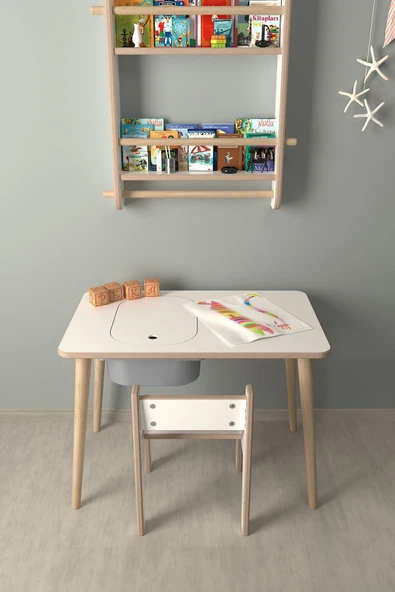 PEKA Çocuk Oyun Ve Aktivite Masası - 1 Sandalye - Gri Sepetli - Resim 2