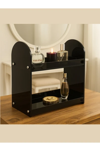 HomeSide İki Katlı Makyaj ve Takı Düzenleyici - Masa Üstü Parfüm Standı, Banyo Organizer Rafı - 1