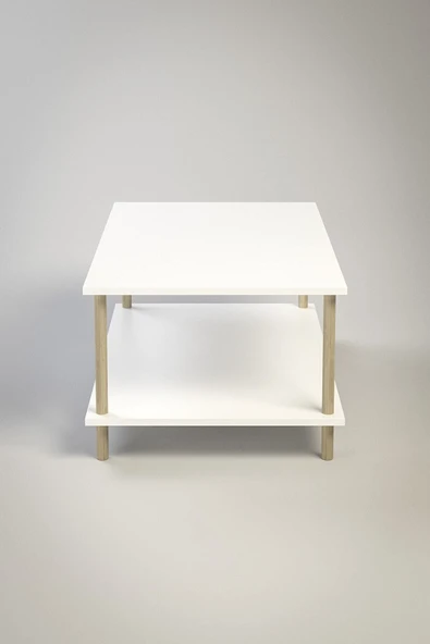 PEKA Dikdörgen Orta Sehpa Ahşap Ayaklı Sehpa Iki Raflı Sehpa Dekoratif Sehpa Gazetelikli-beyaz-90cmx60cm - 5