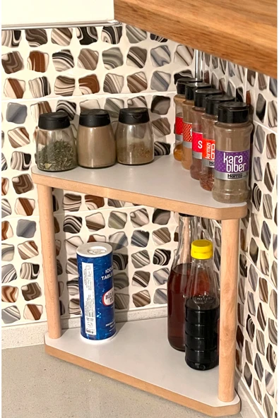 PEKA Köşe Rafı Mutfak Rafı Tezgah Üstü Organizer Ahşap Köşe Rafı İki Raflı Düzenleyici - Resim 4