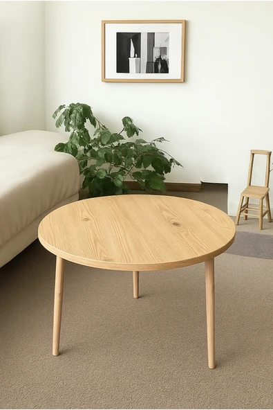 PEKA Dekoratif Yuvarlak Orta Sehpa Ahşap Ayaklı Şık Tasarım Meşe ürün görseli 1