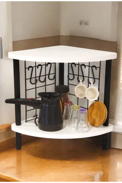 PEKA Mutluluk Köşesi Tezgah Üstü Raf – Mini Kahve Köşesi Ve Baharatlık 6 Kancalı Organizer - Resim 2