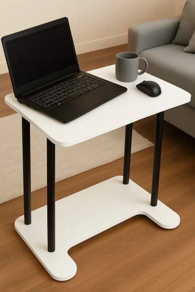 PEKA 35 cm Yüksek Kalite Tekerlekli Laptop Sehpası Kahvaltı Masası Yan Sehpa 60 cm Ahşap 65 cm Beyaz ürün görseli 1