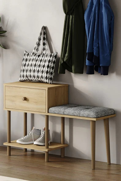 PEKA Puflu Ayakkabılık Düşer Kapaklı Ayakkabılık Raflı Ayakkabılık Iki Raflı-safir Meşe ürün görseli 1