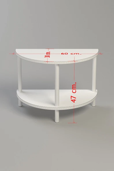 PEKA Yarım Daire Yan Sehpa - Salon - Oturma Odası Zigon Sehpa - Beyaz - Resim 4