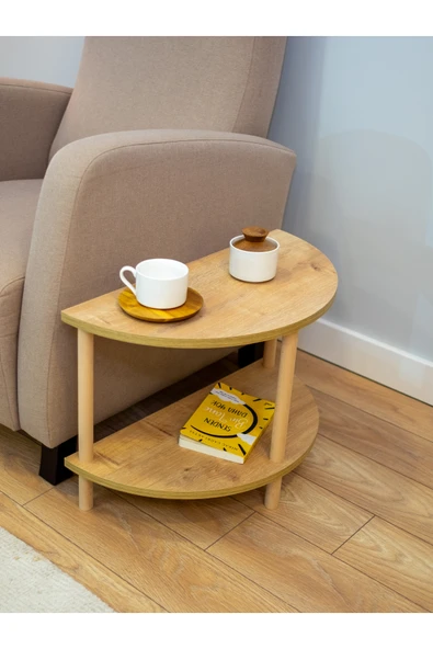 PEKA Yarım Daire Yan Sehpa - Salon - Oturma Odası Zigon Sehpa - Safir Meşe - Resim 2