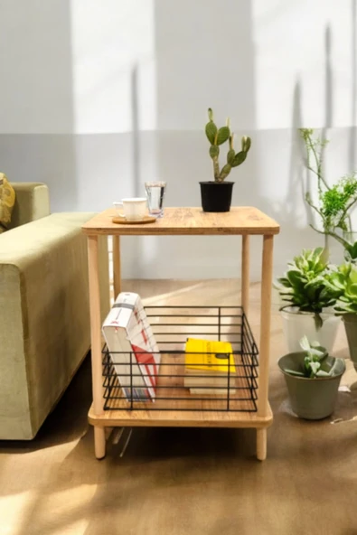 PEKA Yan Sehpa Geniş Metal Sepetli Sehpa Gazetelik Kitaplık Çiçeklik Komodin - Resim 4