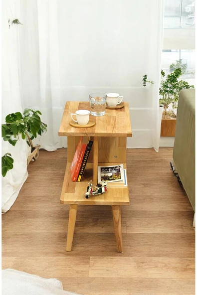 PEKA Lüx Naturel Ahşap Yan Sehpa - Salon - Oturma Odası Zigon Sehpa - Safir Meşe - Resim 3