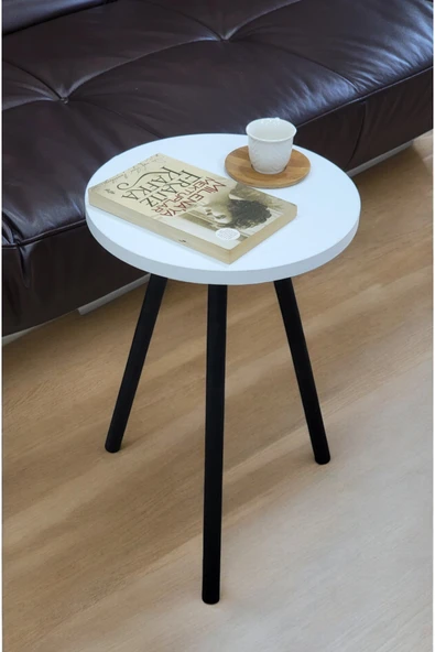 PEKA Yüksek Kalite Tekli Yuvarlak Zigon Sehpa Çay Sehpası Servis Sehpası Boyalı Ahşap Ayaklı - 3