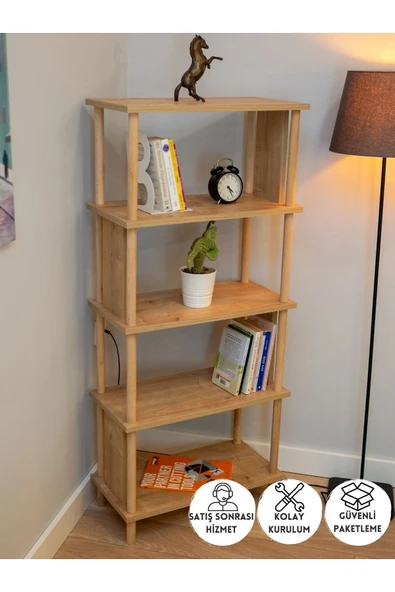 PEKA 5 Raflı Modern Dekoratif Kitaplık Klasörlük Mutfak Rafı Kiler Çok Amaçlı Düzenleyici Raf-safir Meşe ürün görseli 1