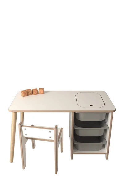 PEKA Çocuk Oyun Ve Aktivite Masası - 1 Sandalye - Gri Sepetli - Resim 4