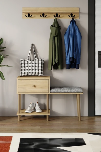 PEKA Puflu Ayakkabılık Düşer Kapaklı Ayakkabılık Raflı Ayakkabılık Iki Raflı-safir Meşe - Resim 2