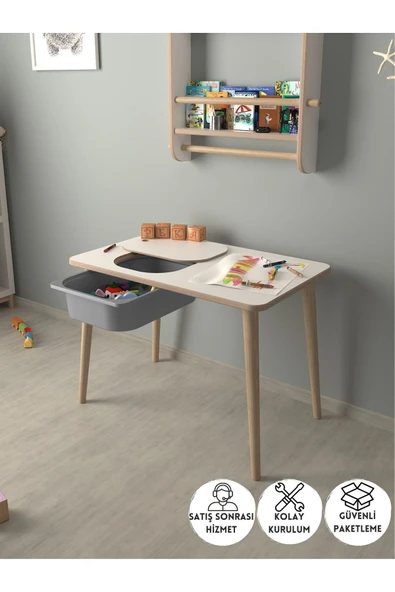 PEKA Çocuk Oyun Ve Aktivite Masası - Gri Sepetli ürün görseli 1