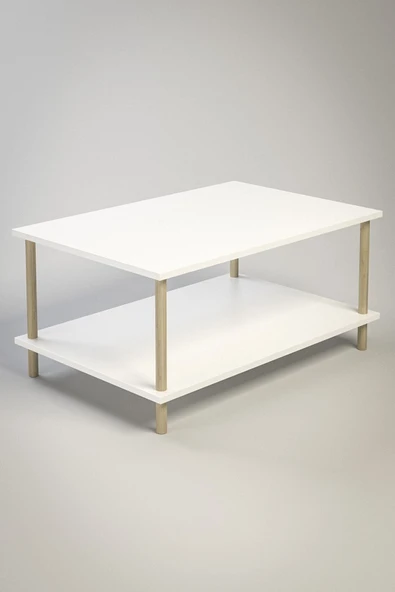 PEKA Dikdörgen Orta Sehpa Ahşap Ayaklı Sehpa Iki Raflı Sehpa Dekoratif Sehpa Gazetelikli-beyaz-90cmx60cm - 3